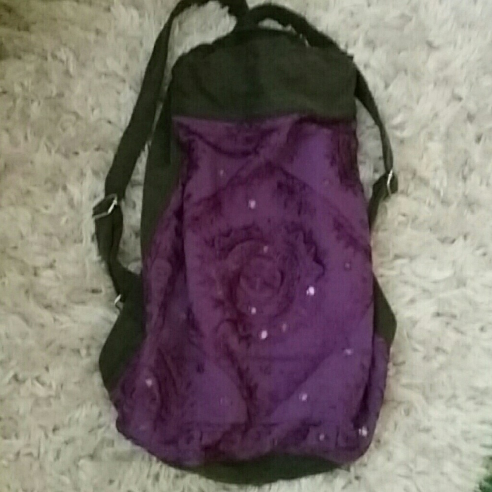 Purple & Black embroidered backpack